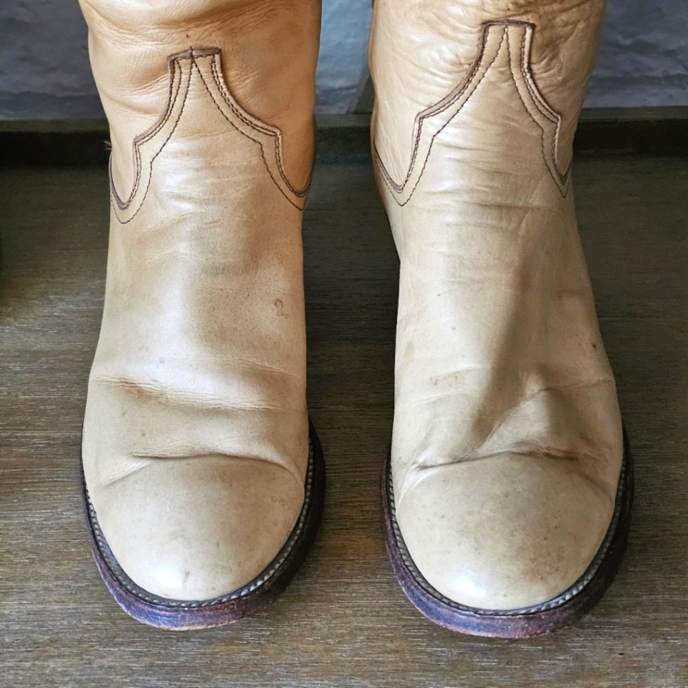 VTG Larry Mahan Tall Leather Western Boots Untouched Patina Made in Texas Sz 7 - Picture 8 of 12